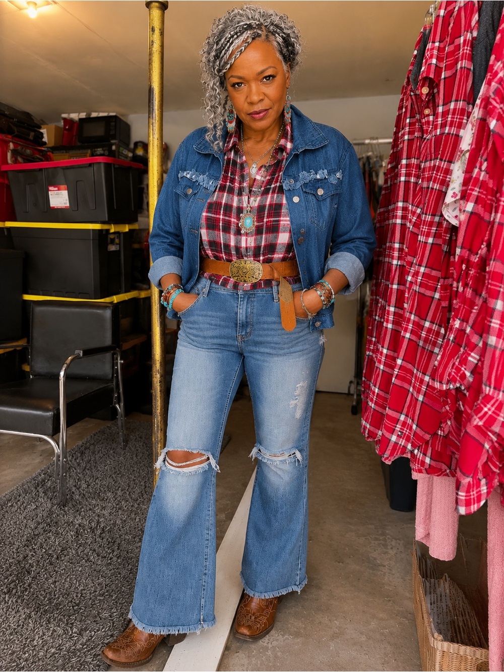 Classic Red Plaid Button-Up Shirt — Casual Women's Blouse